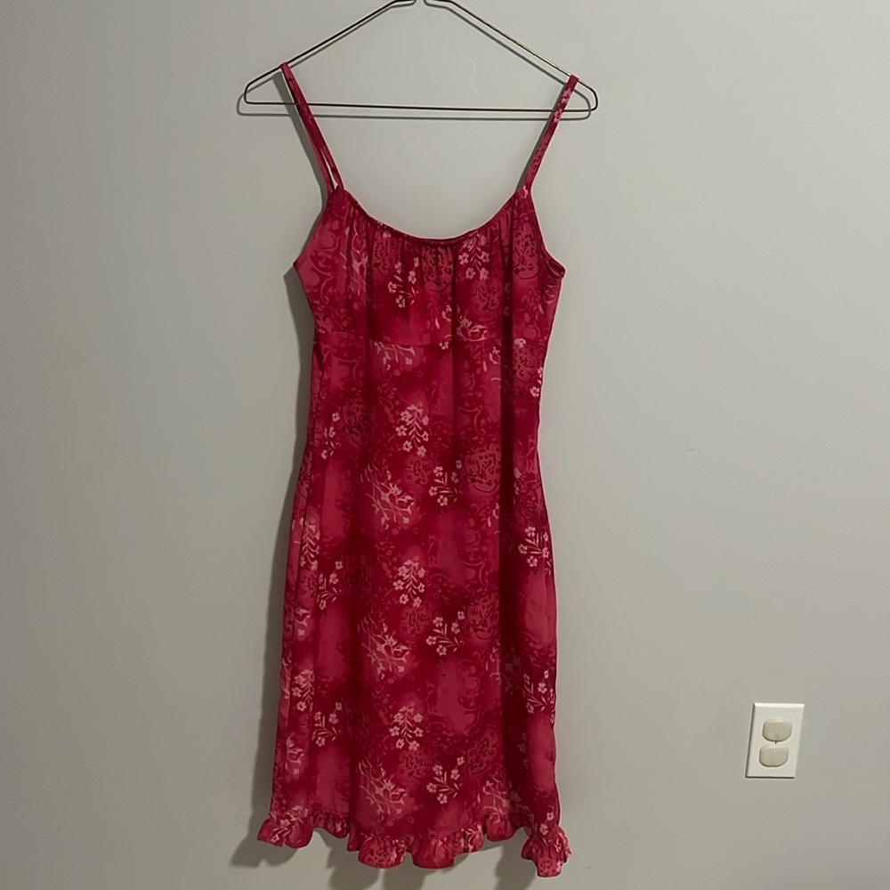 Dizaro Floral Magenta Spaghetti Strap Dress  with Ruffle Detail